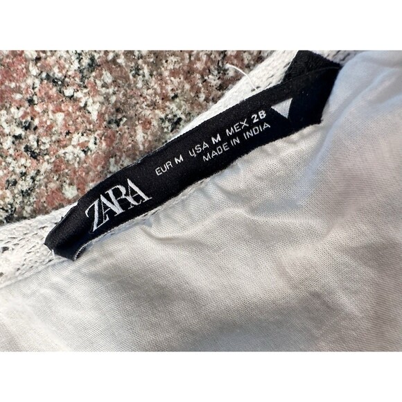 Zara WHITE LACE INSERT DRESS WITH BALLON SLEEVES MEDIUM cottate core mini Size M - Picture 13 of 14